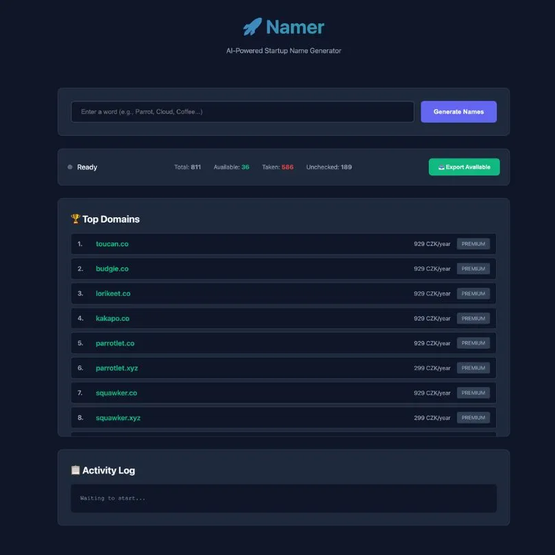 Namer: Naming Projects with Domain Checking